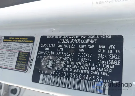 2016 Hyundai Santa Fe Sport 2.4L из США, поврежденный, VIN 5XYZTDLB5GG346584